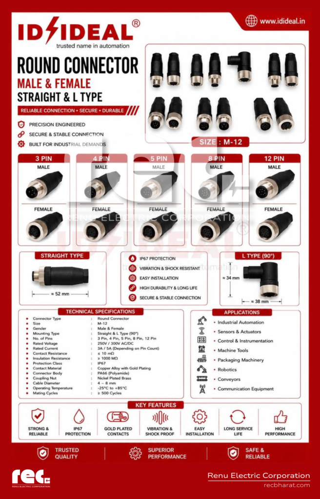 ROUND CONNECTOR MALE & FEMALE (STRAIGHT & L TYPE)